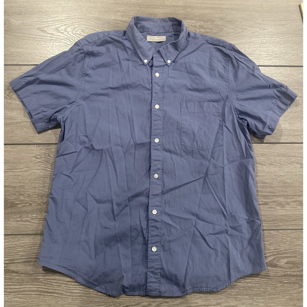 Everlane Mens 100% Cotton Short Sleeve Button Front Shirt Blue XL